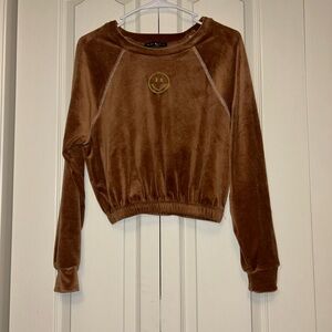 Blue Blush Brown Crop Velour Long Sleeve